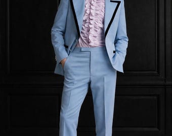 Light Blue Tuxedo Suit for Men | Luxury Wedding Suit | Prom Outfit | Vintage Inspired 90s Formal Suit