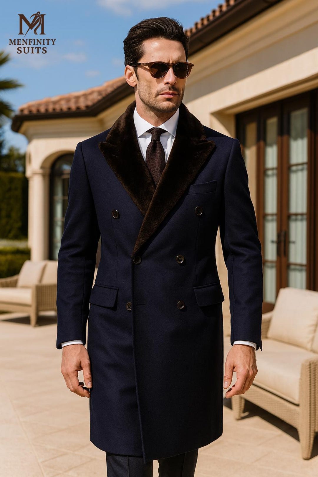Men's Navy Wool Overcoat | 1920s Style Velvet Lapel - Etsy Canada