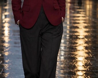 Women’s Charcoal Grey 1920s Peaky Blinders Suit | Burgundy Blazer , Grey Vest&Pants  | Vintage Gangster Outfit