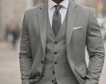 Men’s Luxury Grey 3 Piece Suit – Slim Fit Formal Suit