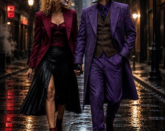 Purple Halloween Suit for Men | Gothic 3 Piece Suit | Joker Inspired Suit |  Heidi Klum's party Style | Tweed Suits | Gothic Wedding Suit