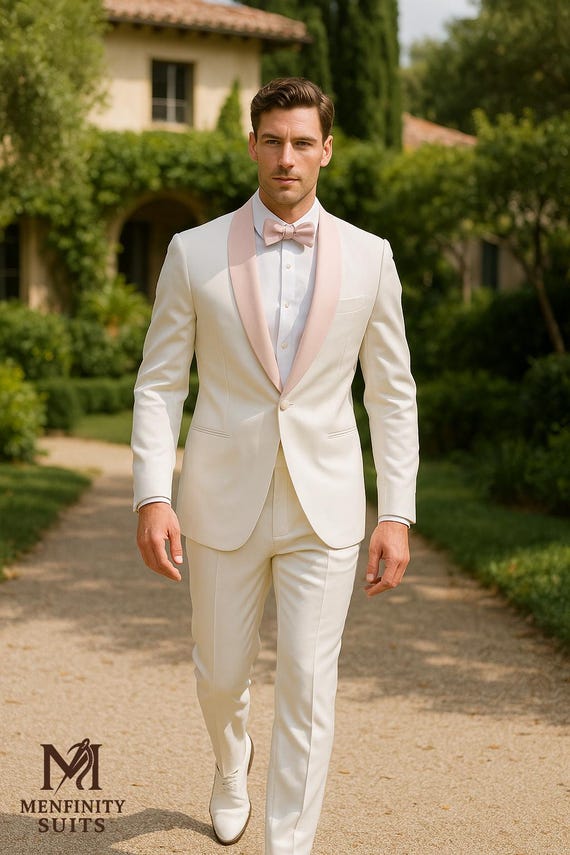 Men's White Tuxedo With Pink Satin Lapel: Slim Fit Wedding Groom Suit, Gift  for Him - Etsy Israel