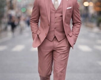 Dusty Rose Men's 3 Piece Suit | Slim Fit Wedding, Prom, Formal Wear
