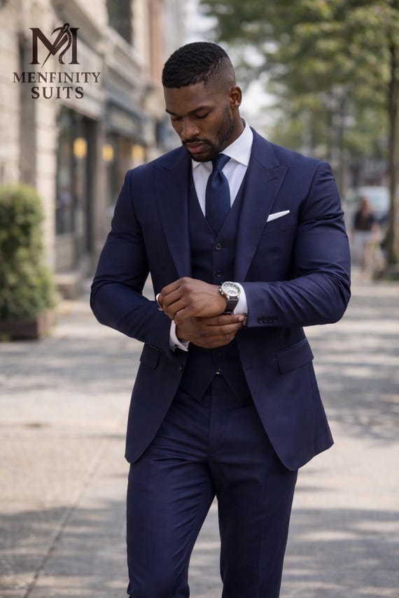dress to match navy blue suit 3 Piece for Men | Slim Fit Formal Suit | Wedding Suit | Business Suit | Menfinity Suits navy suit wedding party