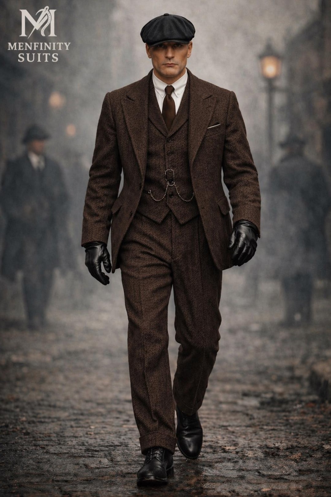 Men's Vintage Brown Herringbone Tweed 3 Piece Suit: Peaky Blinders
