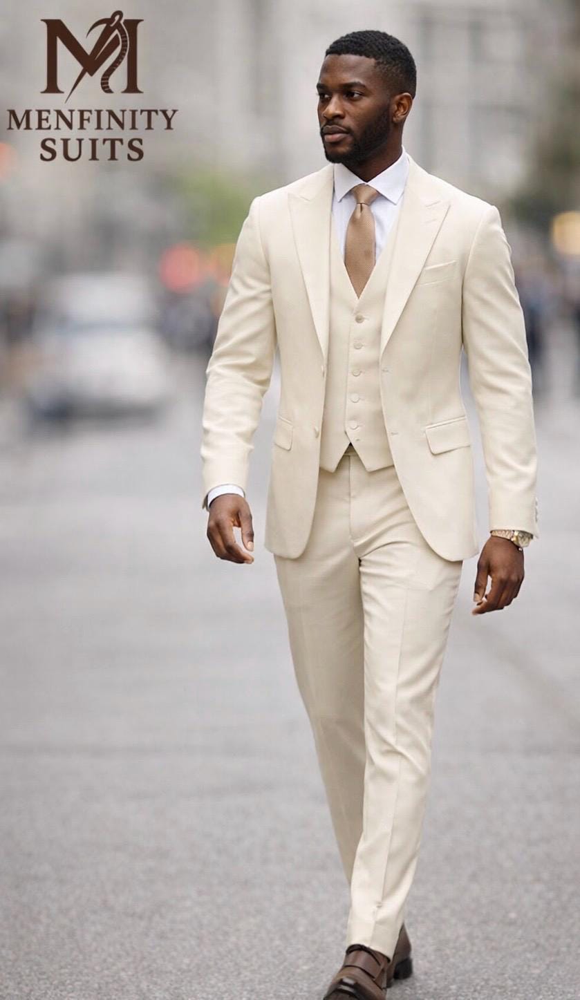 Elegant Men's Ivory 3 Piece Suit – Slim Fit Wedding Formal Wear