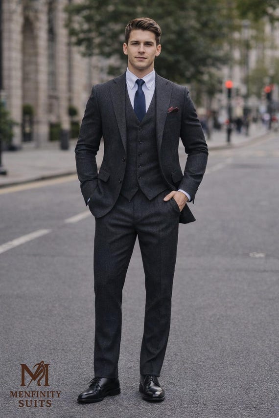 dress shirt with dark grey suit Men's Charcoal 3 Piece – Slim Fit Formal Suit | Groom Wedding Attire dark grey suit shirt combination