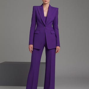 Royal Purple Suit for Women: Stylish 2-Piece Blazer & Trousers, Slim Fit Suit, Elegant Business, Formal and Casual Suit