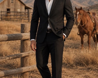 Men's Black Western Suit | Cowboy Style Formal Suit | Custom Tailored Wedding Outfit | Prom Suit | Bespoke suits
