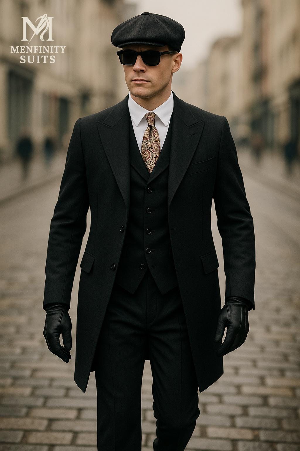 ADJUSTABLE COSTUME 3ピース　スーツ　vintage 1940s Vintage Men's 3-piece Classic Black Wool Suit | Black Long