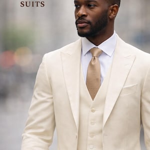 Men’s Luxury Ivory 3 Piece Suit for Men – Slim Fit Wedding Suit – Elegant Cream Formal Suit – Groom Suit – Menfinity Suits