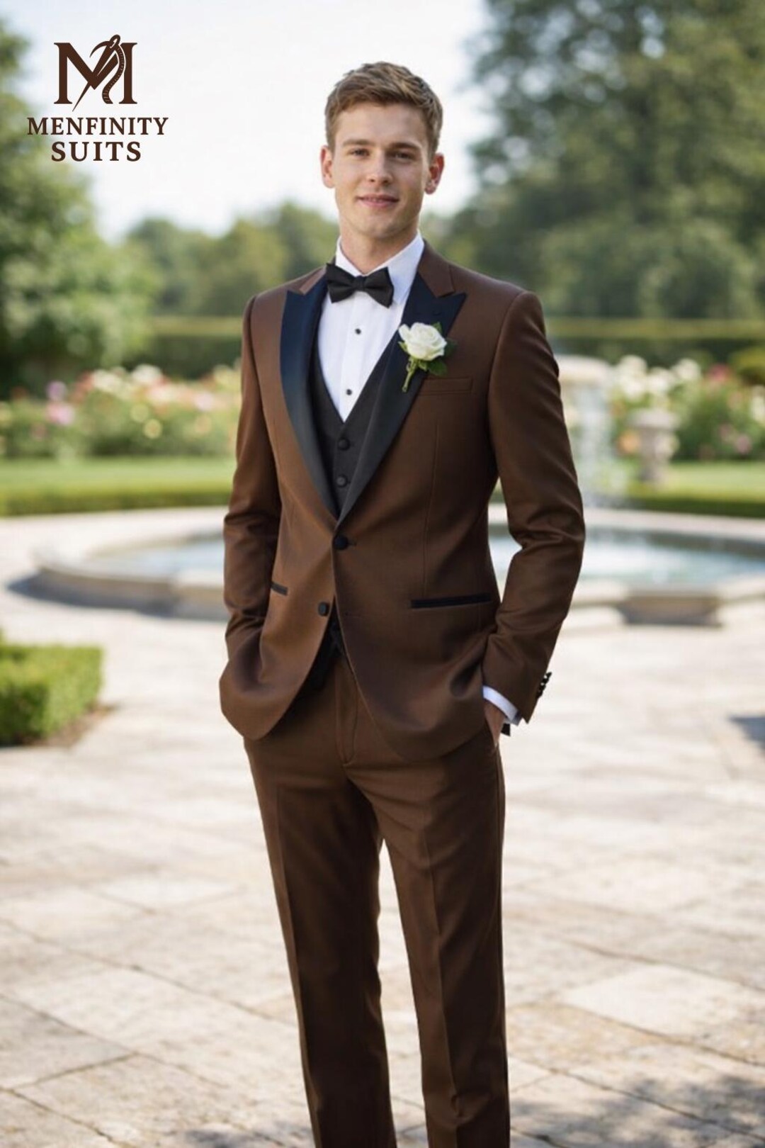 Brown Tuxedo Suit for Men With Black Lapel | 2 Piece Wedding Groom