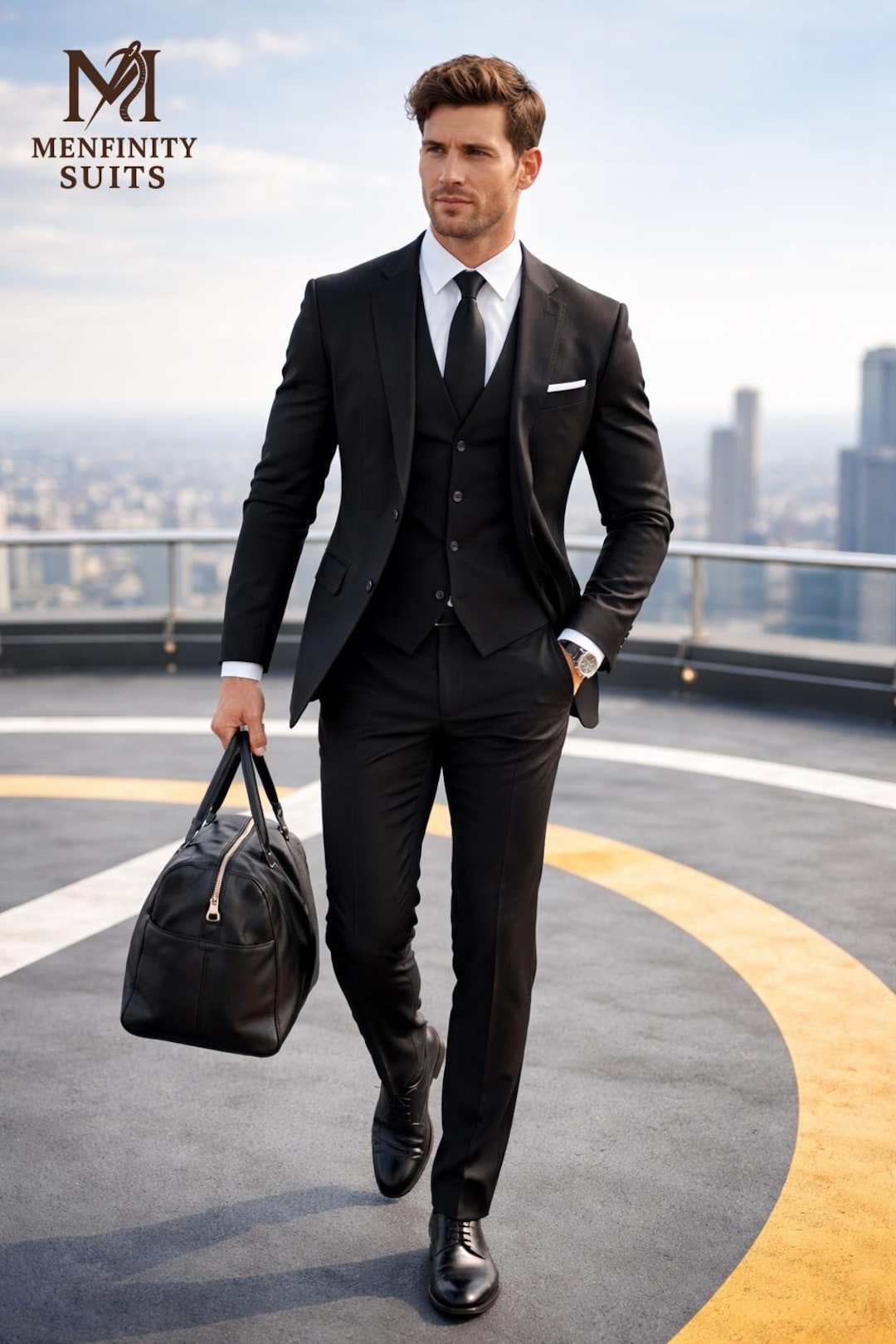 Men's Classic Black 3-piece Suit | Tailored Fit, Formal Business Suit