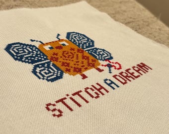 Stitch a Dream Cross Stitch Pattern, Modern Primitive Bee Embroidery Chart (Digital Download)