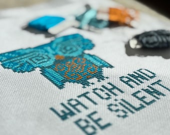 Owl Cross Stitch Kit, Modern Primitive Design, Beginner Embroidery Set, Zweigart Aida, DMC Floss
