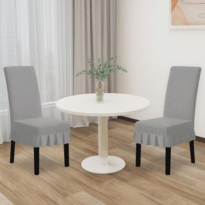 Easy-Going Dining Chair Slipcovers, Stretch Parsons Chair Covers with Skirt for Dining Room, Restaurant & Banquet (Set of 2, Light Gray)