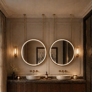 Ronde LED-plafondspiegel met op maat gemaakt messing metalen frame voor de badkamer