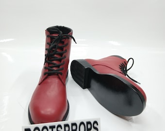 Rote Leder Ankle Boots, Kostümschuhe geschnürt, Cosplay, Theater, Fotografie, Sondergröße, stilvolle rote Schuhe, handgemachte Stiefel