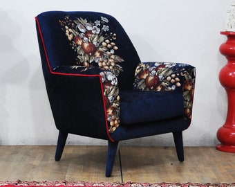 Bay Armchair - deep blue gobelin