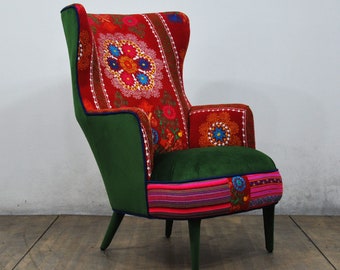 King Armchair - Suzani red & green