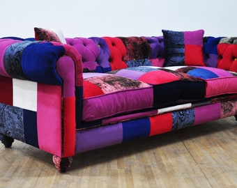 Chesterfield patchwork sofa - purple sky