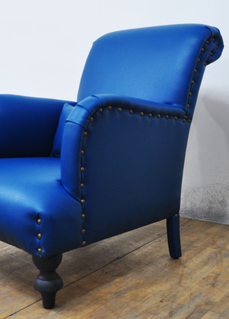 Blue Leather Armchair Etsy