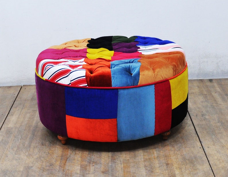 Patchwork Round Ottoman Summer image 5