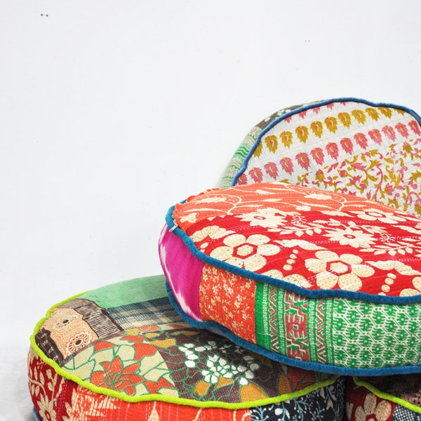 Patchwork floor cushion covers - Indian Kantha Quilt fabrics