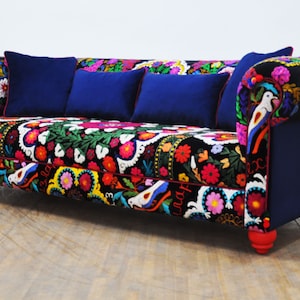 Suzani Sofa - blue & pink