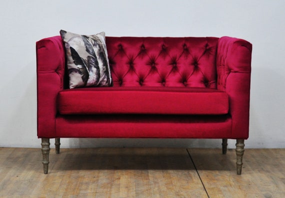 Burgundy outlet velvet loveseat