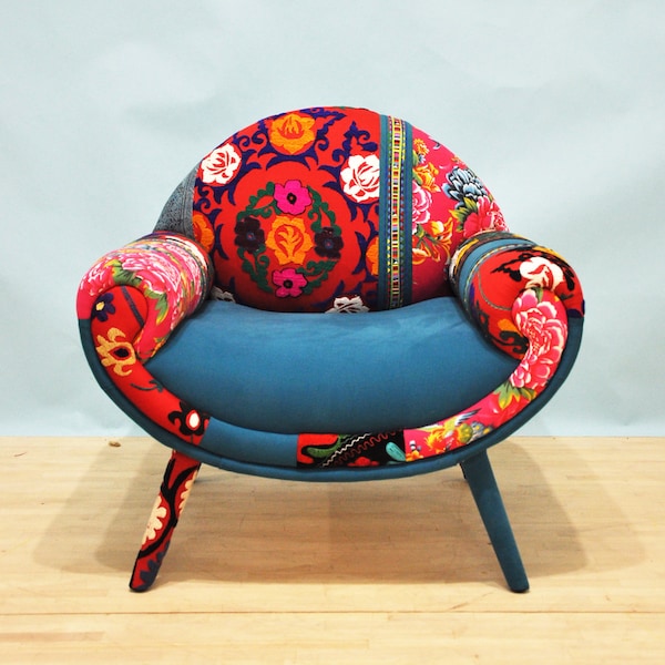 Smiley Patchwork Armchair - turquoise love