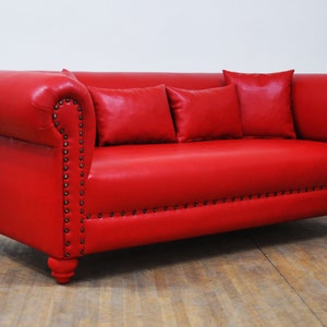 Red Leather Chester 2-seater Sofa