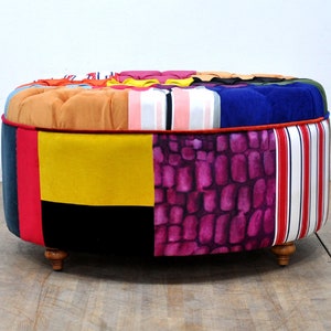 Patchwork Round Ottoman Summer image 2