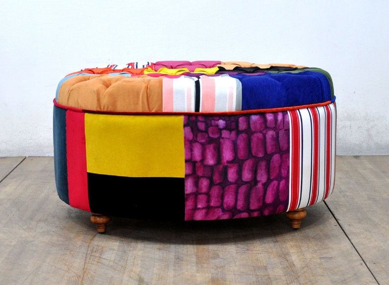 Patchwork Round Ottoman Summer image 2