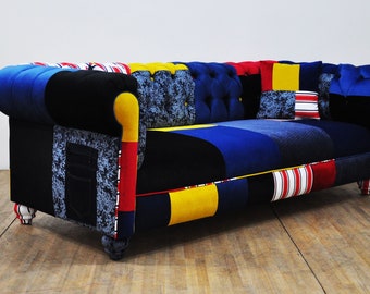 JEAN PATCH - denim chesterfield patchwork sofa