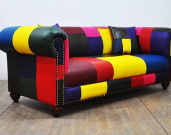 Chester de cuero con patchwork - arcoíris