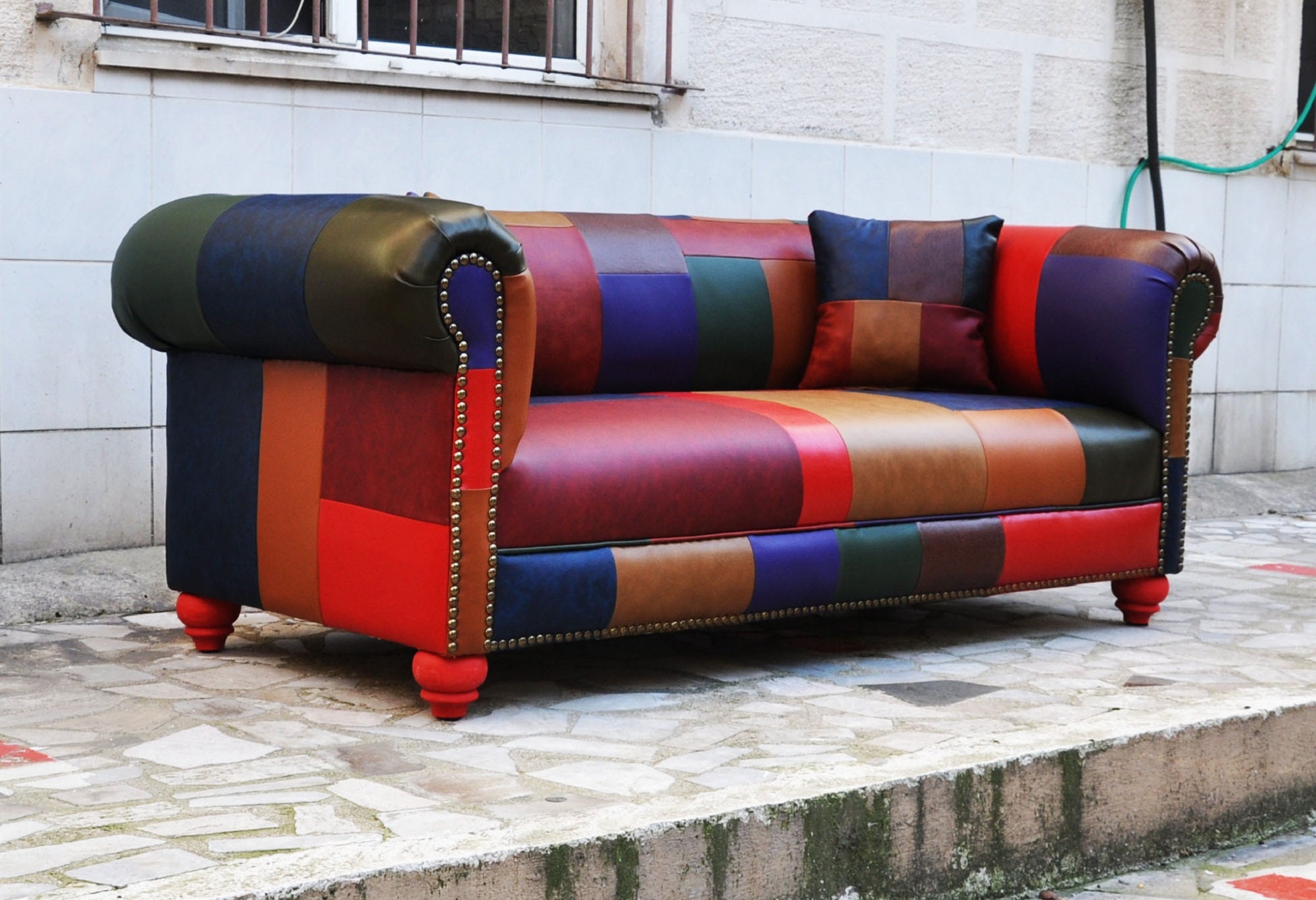 Patchwork Leather Chester 2seater Sofa Etsy