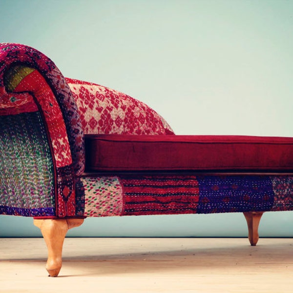 Patchwork chaise lounge - Indian Kantha Quilt