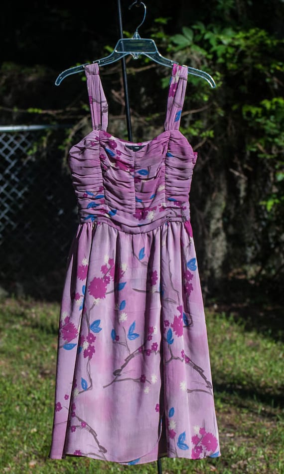 50's Style Lavender Chiffon Floral Summer Dress - image 1