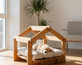 Luxury Dog House Indoor Solid Oak, Small Dog Bed Premium, Modern Dog Furniture, Designer Dog House, Cozy Dog Cave, Scandi Pet House