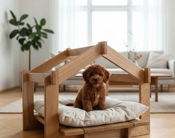 Modern Cat House Solid Oak, Scandinavian Cat Furniture, Minimalist Pet Bed, Designer Cat Cave, Indoor Pet House, Small Dog Bed