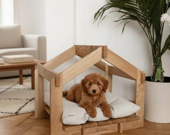 Cat House Pets Actually Use Solid Oak, Indoor Cat Cave, Dog Bed Small, Cozy Pet House, Modern Cat Furniture, Wooden Cat Bed