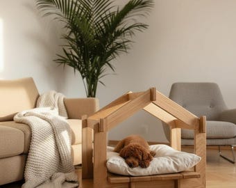 Solid Oak Cat House Durable Pet Bed, Wooden Cat Furniture, Long Lasting Cat Cave, Indoor Pet House, Small Dog Bed, Modern Cat House
