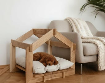 Luxury Dog House Indoor Solid Oak, Small Dog Bed Premium, Modern Dog Furniture, Designer Dog House, Cozy Dog Cave, Scandi Pet House