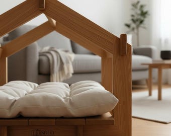 Luxury Solid Oak Dog House Indoor, Premium Small Dog Bed, Designer Dog Furniture, Modern Dog Cave, Wooden Dog House, Cozy Dog Bed