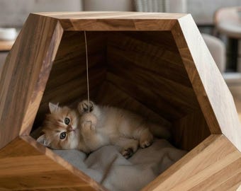 Gift for Dog Lover, Luxury Pet House Solid Oak, Cat House Wooden, Small Dog Bed, Designer Pet Furniture, Puppy House Indoor
