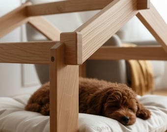 Luxury Solid Oak Dog House Indoor, Small Dog Bed Premium, Designer Dog Furniture, Modern Dog House, Cozy Dog Cave, Wooden Dog Bed