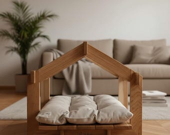 Luxury Solid Oak Dog House Indoor, Small Dog Bed Premium, Modern Dog Furniture, Designer Dog House, Wooden Dog Bed, Cozy Dog Cave
