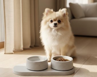 Set di ciotole di lusso in cemento per animali domestici / Ciotole di design per cani e gatti / Mangiatoia rialzata moderna per animali domestici / Arredamento minimalista scandinavo per animali domestici