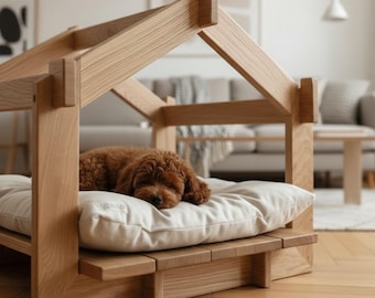 Luxury Solid Oak Dog House Indoor, Premium Small Dog Bed, Designer Dog Furniture, Modern Dog Cave, Wooden Dog House, Cozy Dog Bed